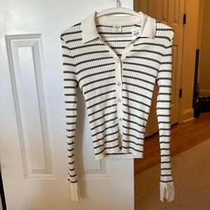 Abercrombie & Fitch Striped Button-Up Collared Sweater